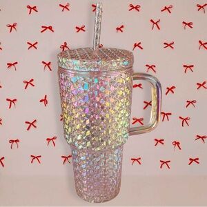 Holiday Time Iridescent Light Pink 30oz Tumbler with Lid and Straw